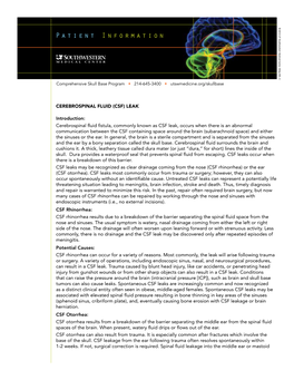 CEREBROSPINAL FLUID (CSF) LEAK Introduction: Cerebrospinal