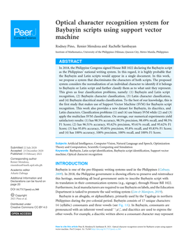 Optical Character Recognition System for Baybayin Scripts Using Support Vector Machine