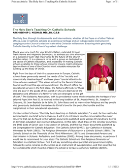 The Holy See's Teaching on Catholic Schools (2006)