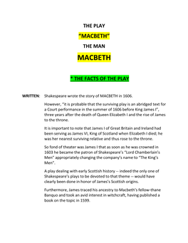 Macbeth” the Man Macbeth