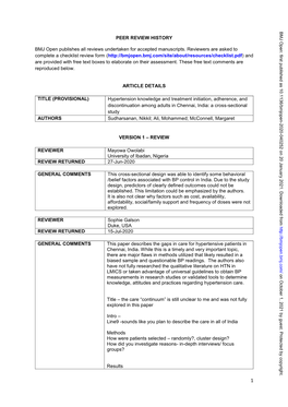 Hypertension Knowledge and Treatment Initiation