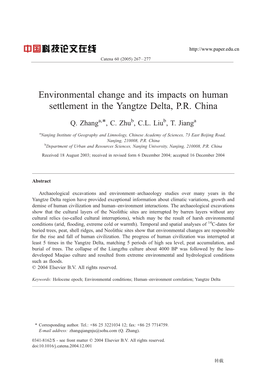 Environmental Change and Its Impacts on Human Settlement in the Yangtze Delta, P.R