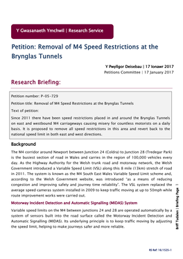 Removal of M4 Speed Restrictions at the Brynglas Tunnels