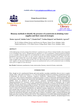 Bioassay Methods to Identify the Presence of Cyanotoxins in Drinking Water Supplies and Their Removal Strategies