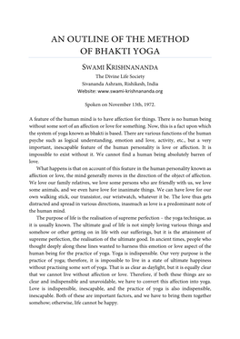 An Outline of the Method of Bhakti Yoga