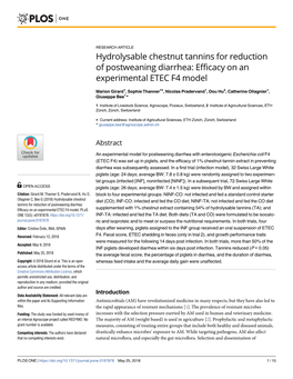 Hydrolysable Chestnut Tannins for Reduction of Postweaning Diarrhea: Efficacy on an Experimental ETEC F4 Model