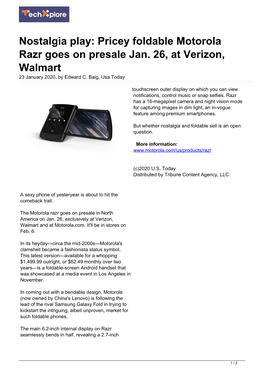 Pricey Foldable Motorola Razr Goes on Presale Jan. 26, at Verizon, Walmart 23 January 2020, by Edward C