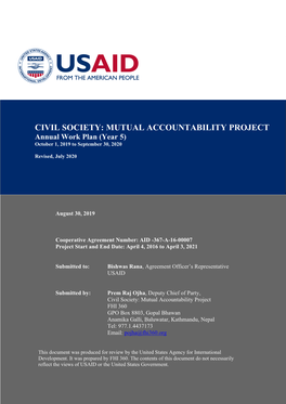 CIVIL SOCIETY: MUTUAL ACCOUNTABILITY PROJECT Annual Work Plan (Year 5) October 1, 2019 to September 30, 2020