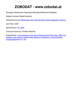 A New Species of the Genus Pachybrachis Chevrolat, 1832 from Pakistan and Notes on Similar Asian Species (Coleoptera: Chrysomelidae: Cryptocephalinae) 91-104 Mitt