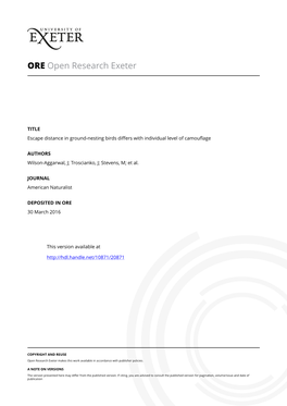 Escape Distance in Ground-Nesting Birds Differs with Individual Level of Camouflage