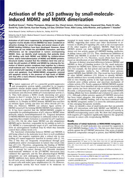 Activation of the P53 Pathway by Small-Molecule- Induced MDM2 and MDMX Dimerization