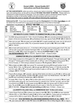 Dorset LDWA – Dorset Doddle 2017 Instructions and Route Description WEYMOUTH CLOCK TOWER to OSMINGTON MILLS 8Km (5 Miles) OSMI