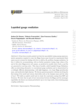 Lopsided Gauge Mediation JHEP05(2011)112 7 8 (1.1) Originate Is a Gauge Μ G B