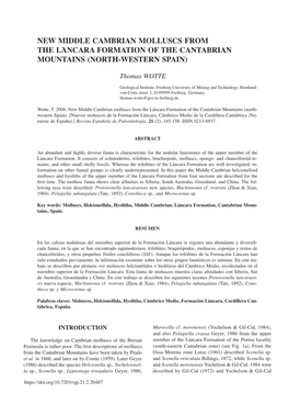 New Middle Cambrian Molluscs from the Láncara Formation of the Cantabrian Mountains (North-Western Spain)