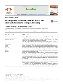 An Integrative Review of Albertina Sisulu and Ubuntu: Relevance to Caring and Nursing
