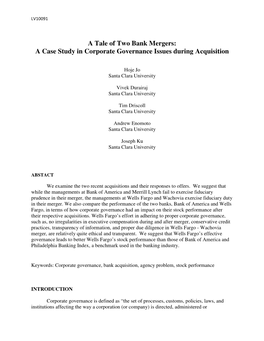 A Tale of Two Bank Mergers: a Case Study in Corporate Governance Issues During Acquisition