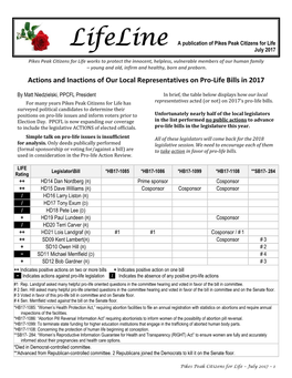 Actions and Inactions of Our Local Representatives on Pro-Life Bills in 2017