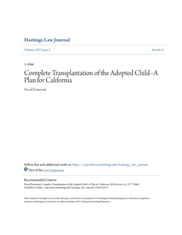 Complete Transplantation of the Adopted Child--A Plan for California David Pomerenk