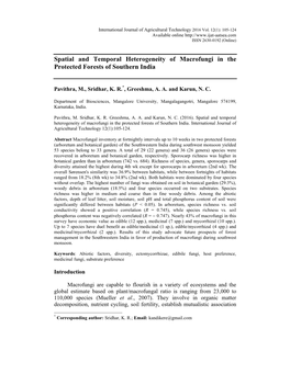 Spatial and Temporal Heterogeneity of Macrofungi in the Protected Forests of Southern India. International Journal of Agricultural Technology 12(1):105-124