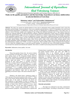 Study on the Quality Parameters and the Knowledge of Producers on Honey Adulteration in Selected Districts of Arsi Zone