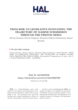 From Risk to Legislative Innovation: the Trajectory