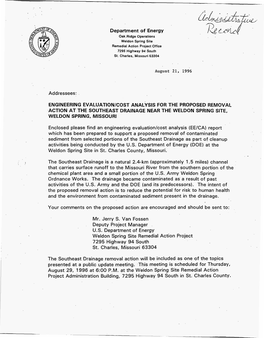 E Fe91 ,O Oak Ridge Operations Weldon Spring Site Remedial Action Project Office 7295 Highway 94 South St, Charles, Missouri 63304