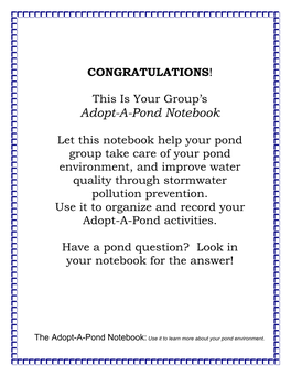 Adopt-A-Pond Notebook