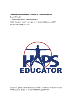 The Gubernaculum and the Evolution of Testicular Descent David M
