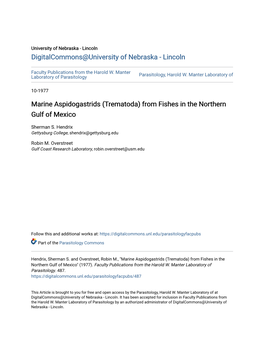 Marine Aspidogastrids (Trematoda) from Fishes in the Northern Gulf of Mexico