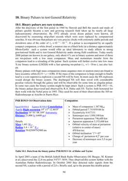 10. Binary Pulsars to Test General Relativity