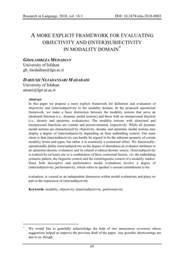 Subjectivity in Modality Domain*