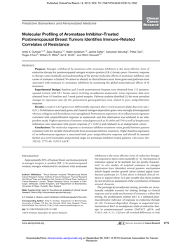 Molecular Profiling of Aromatase Inhibitor–Treated Postmenopausal Breast Tumors Identifies Immune-Related Correlates of Resist