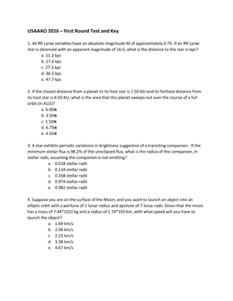 USAAAO 2016 – First Round Test and Key