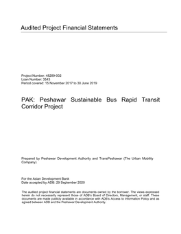 Peshawar Sustainable Bus Rapid Transit Corridor Project