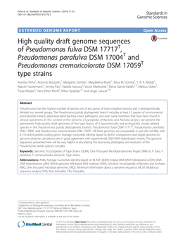 High Quality Draft Genome Sequences of Pseudomonas Fulva DSM