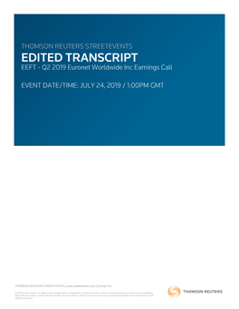 Q2 2019 Euronet Worldwide Inc Earnings Call on July 24, 2019 / 1