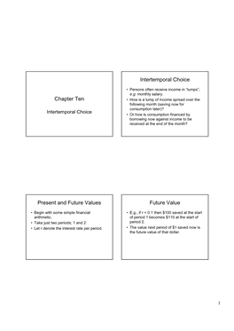 Chapter Ten Intertemporal Choice Present and Future Values Future