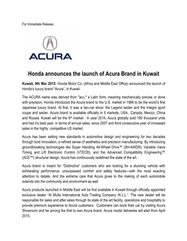Acura Launch Press Release English