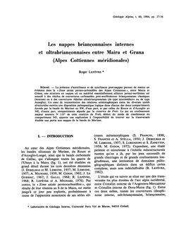 Les Nappes Briançonnaises Internes Et Ultrabriançonnaises Entre Maira Et Grana (Alpes Cottiennes Méridionales)