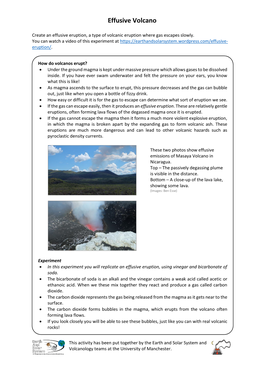 Effusive Eruption, a Type of Volcanic Eruption Where Gas Escapes Slowly