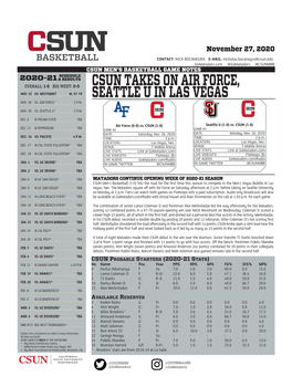 Csun Takes on Air Force, Seattle U in Las Vegas