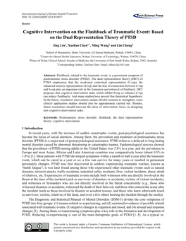 Cognitive Intervention on the Flashback of Traumatic Event: Based on the Dual Representation Theory of PTSD