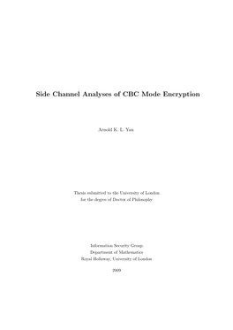 Side Channel Analyses of CBC Mode Encryption