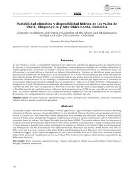 Variabilidad Climática Y Disponibilidad Hídrica En Los Valles De Ubaté, Chiquinquira Y Alto Chicamocha, Colombia