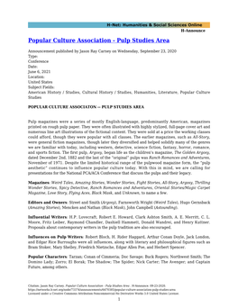 Popular Culture Association - Pulp Studies Area