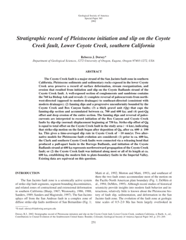 Stratigraphic Record of Pleistocene Initiation and Slip, Coyote Creek Fault