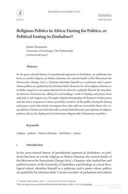 Fasting for Politics, Or Political Fasting in Zimbabwe?