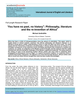 “You Have No Past, No History': Philosophy, Literature and the Re