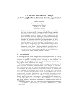 Automated Mechanism Design: a New Application Area for Search Algorithms*