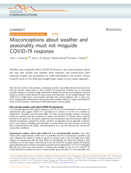 Misconceptions About Weather and Seasonality Must Not Misguide COVID-19 Response ✉ Colin J